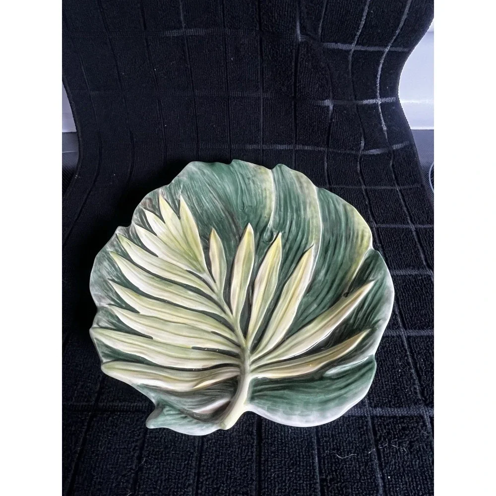 Fitz & Floyd Cape Town Leaf Platter Green Tropical Ceramic Serving Plate 9